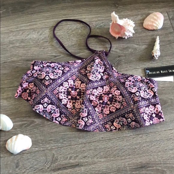 Breaking Waves High Neck Halter Flounce Bikini Top - Picture 1 of 3